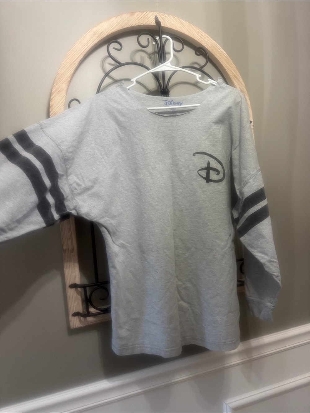 Disney Light Gray Long-Sleeve Shirt with Dark Gray Stripe Accents